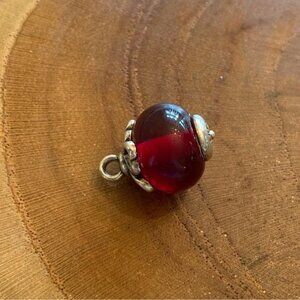 RETIRED James Avery Red Art Glass Bead With Heart Finial